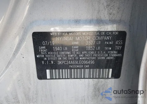 2020 Hyundai Accent Se z USA, uszkodzony, nr VIN 3KPC24A69LE096496